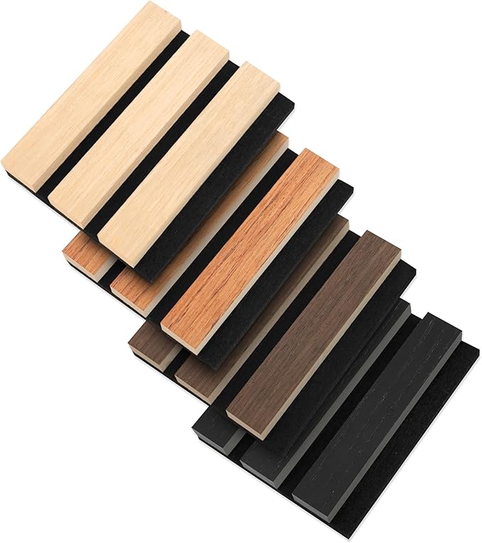 4-Pack 4.7" x 5.9" Wood Slat Wall Panel, Soundproof Wooden Paneling for Interior Wall Decor, Wood Slat Acoustic Panels for Wall- 4 Colors Samples Pack