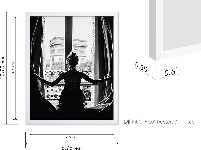 Poster Master Vintage Photograph Poster - Retro Minimalist Print - Girl In The Open Window, Black & White, Simple - Gift for Artist, Friend - Wall Decor for Living Room, Dorm, 8x10 White Framed