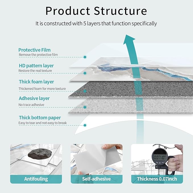 16-Pack Peel and Stick Marble Wall Tiles, Waterproof 4" x 8" Glossy Imitation Ice Blue Marble, PVC Shower Panels for Kitchen, Bathroom, and Fireplace