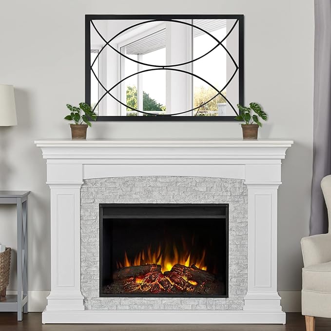 Black Rectangle Wall Mirror, Farmhouse Decorative Mirror for Entryway, Living Room, Bedroom, Hallway, Fireplace, Accent Wall Decor (Black2, 29.5'' x 20'')