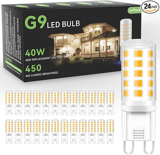 TJOY 24 Pack G9 LED Bulb 4W, 40 Watt Equivalent Halogen, 3000K Warm White Chandelier Light Bulbs, T4 G9 Bi-pin Base for Crystal Chandelier Home Lighting, 360 Degree Angle, 120V,Non-dimmable