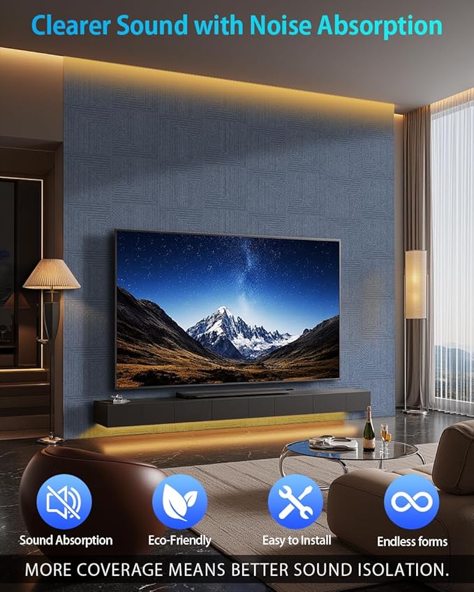 12 Pack Acoustic Wall Panels Self-Adhesive, 12" X 12" X 0.5" Decorative Acoustic Panels, Soundproof Wall Panels for Studio, Home & Living Room, Polyester - Slash Cement Gray