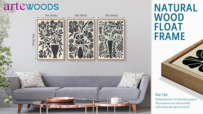 arteWOODS Botanical Framed Wall Art - Neutral Abstract Pictures Vintage Boho Floral Wall Decor Black Beige Minimalist Prints Aesthetic Vase Flowers Painting Artwork 24" x 36" Set of 3 Natural Framed
