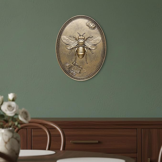 Newinhome Vintage Bee Wall Sculpture, Antique Wall Decor, Bee Wall Decor, Hanging Decoration with Embossed Bee Design, Vintage Decoration for Living Room Bedroom and Hallway, Housewarming Gift