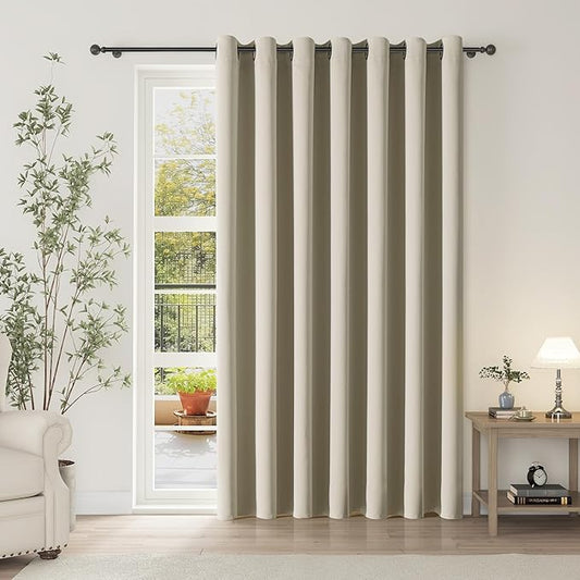 ChrisDowa Room Divider Curtain 120 Inches Long, Wide Blackout Sliding Door Curtain for Bedroom, Room Darkening Privacy Window Curtain for Patio Door (1 Panel Set, Beige, 100 x 120 Inch)