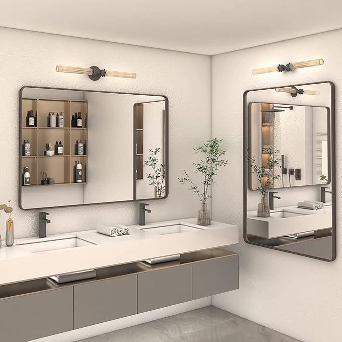 60x40 Bronze Bathroom Mirror, Brushed Bronze Metal Frame Mirrors for Wall, Rounded Rectangle Bronze Mirror for Vanity,Bedroom, Shatterproof, Anti-Rust (Horizontal/Vertical)