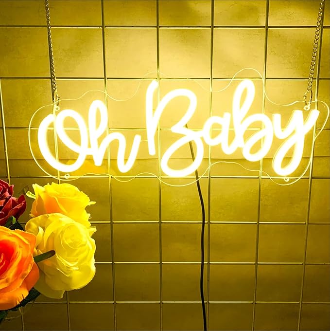 Oh Baby Neon Sign, Oh baby Light Up Sign USB Powered for Backdrop Baby Shower, Birthday, Wedding Decor (16" x 7", Warm White)