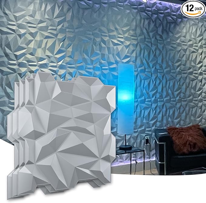 Art3d 19.7" x 19.7" (Pack Of 12) Wall Panel 3D Diamond, Gray