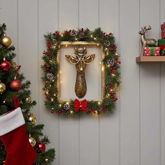 JJALIGHTS Animal Heads Wall Decor Resin Animals Sculptures Head Wall Hanging Decoration Imitation Copper vintage Wall Sculpture for Living Room Bedroom Office(Giraffe,Includes Metal Frame)