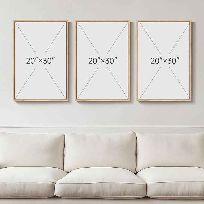 Large Framed Black and White Neutral Abstract Wall Art, 3 Piece Minimalist Canvas Prints Paintings Artwork for Walls, Boho Geometric Pictures for Living Room Hallway Office Wall Decor Total 30x60 In