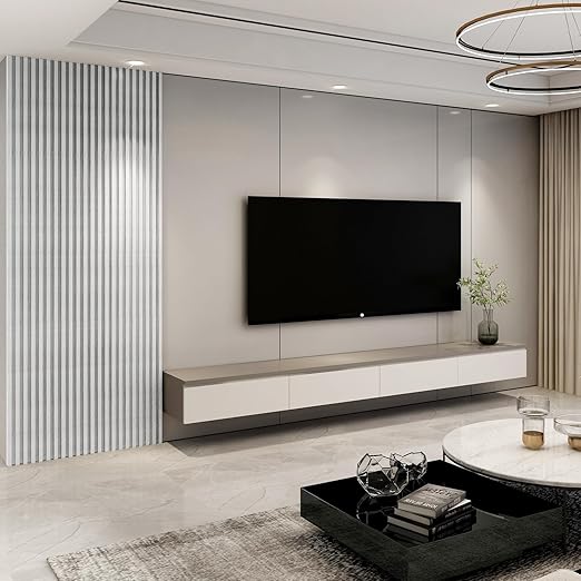 Art3d 8-Pack 96 x 6in. WPC Acoustic Slat Wall Panel for Modern Interior Decor, TV Background, Living Room, Matte White
