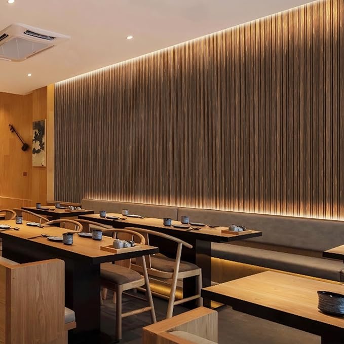 16-Pack 3D Slat Wall Panels, Easy-Install Soundproof Faux Wood Wall Panels, Modern Interior Décor for Living Room, Bedroom, Office, Walnut Finish, 48.2" x 6.3"