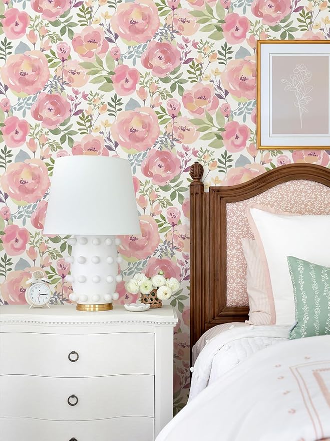 Orainege Floral Wallpaper Peel and Stick Wallpaper 16.9in x196.8in Peony Flowers Floral Contact Paper Removable Self Adhesive Wall Paper Decorative for Cabinets Walls Shelf Liner, Peachy