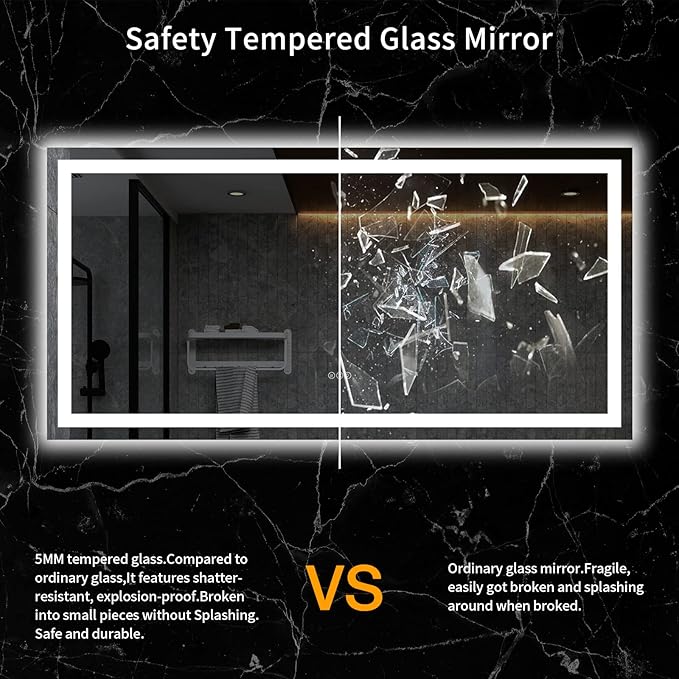 LOAAO 72X36 LED Bathroom Mirror with Lights, Anti-Fog, Dimmable, Backlit + Front Lit, Lighted Bathroom Vanity Mirror for Wall, Memory Function, Tempered Glass, ETL Listed