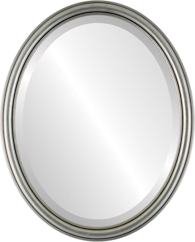 OVALCREST Oval Beveled Wall Mirror for Home Decor - Saratoga Style - Silver Leaf with Black Antique - 22x26 Outside Dimensions