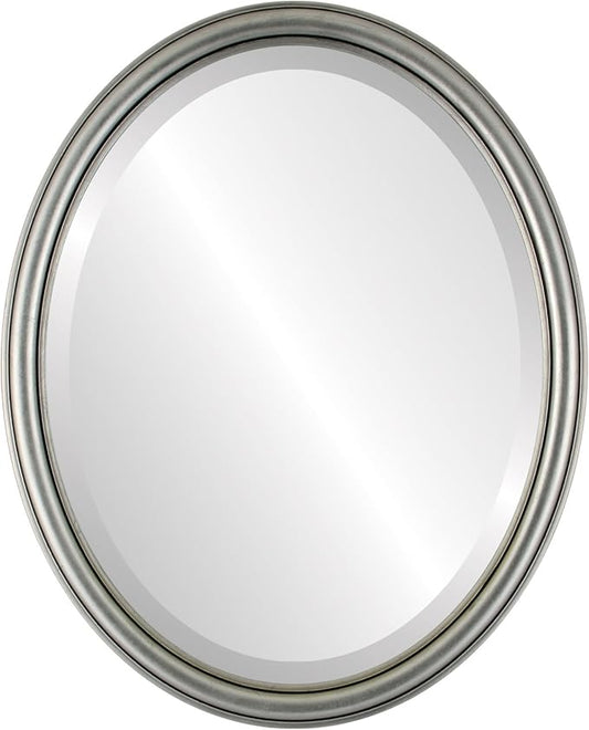 OVALCREST Oval Beveled Wall Mirror for Home Decor - Saratoga Style - Silver Leaf with Black Antique - 22x26 Outside Dimensions