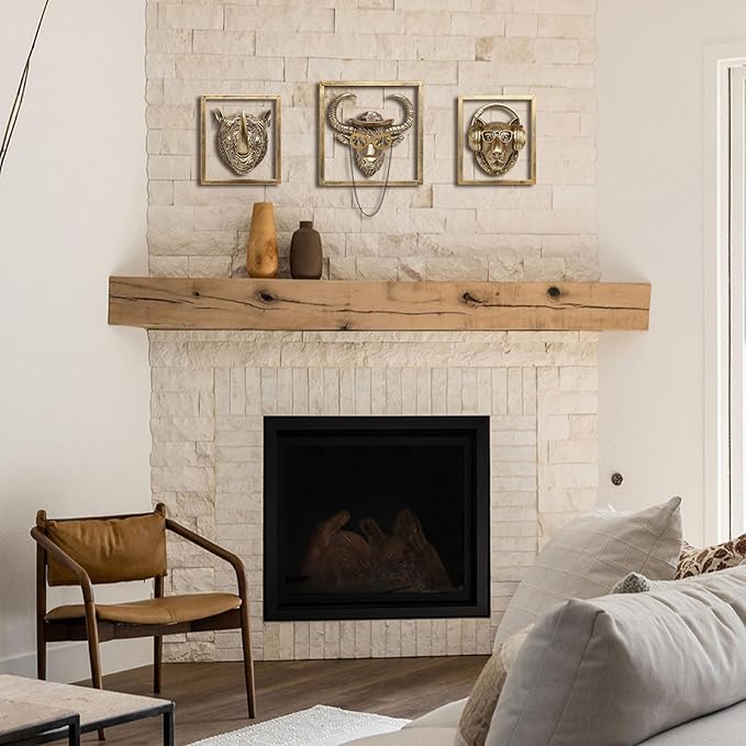 JJALIGHTS Exquisite Resin Animal Head Wall Sculpture (Gift Metal Frame) - Imitation Copper Vintage Decor for Living Room, Bedroom & Office | Decorative Wall Hanging Art (Rhinoceros)