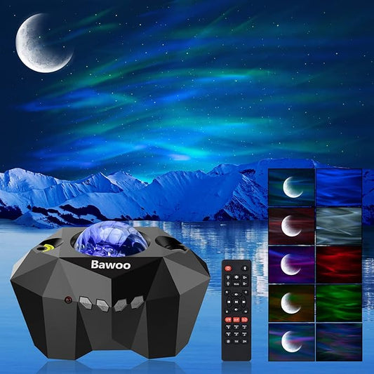 Aurora Star Light Projector with Moon, Galaxy Lights Projector with Remote Control, Night Sky Light Projector Built-in Bluetooth and Multi-Color Projection Lamp