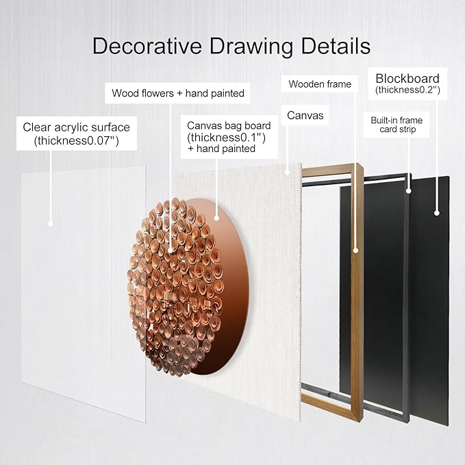 BrightA Natural Wood Paper Cylinder Wall Art Brown Gradient Color Circular Design with Earthy Tones Framed Artwork Modern Minimalist Home Decor for Living Room 23.6"x23.6"