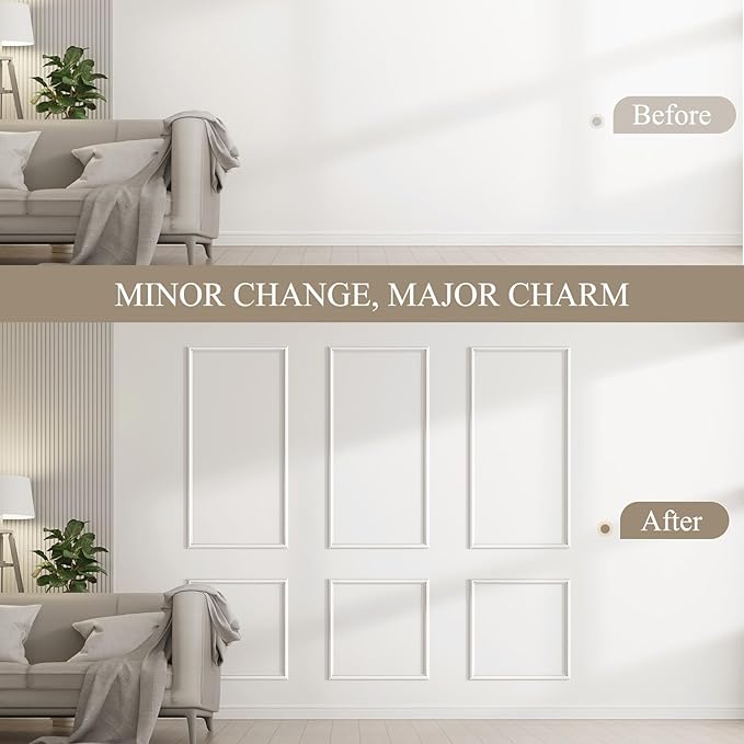 3 Sets Peel and Stick Wall Molding Kit, Premade Wainscoting Panels for Interior Wall Moulding Decor, Ready to Assemble Wainscoting Accent Panel (54 x 24In, 24 x 24In)