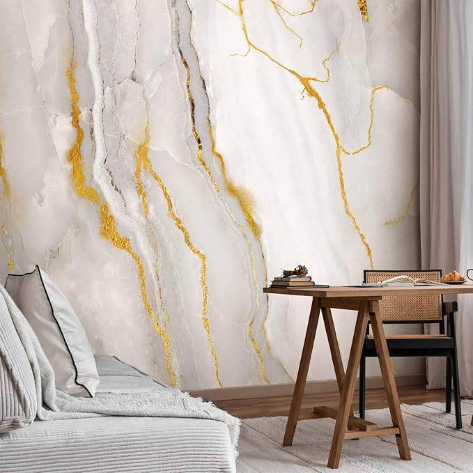 artgeist Wall Mural Stone Wall 118x83 in - XXL Non-Woven Wallpaper Fleece Wall Decor Photo Print Picture Image Design Marble Like Abstract 3D Effect White f-C-0459-a-a