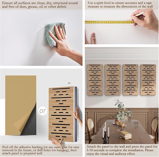 4Pack Acoustic Wall Panel, Self-Adhesive Soundproof Foam Panels for Wall, 3D Perforated Tri-Layer Polyester Fiber Decorative Acoustic Insulation for Recording Studio, Office, 24×12×1.78", Broken-Line