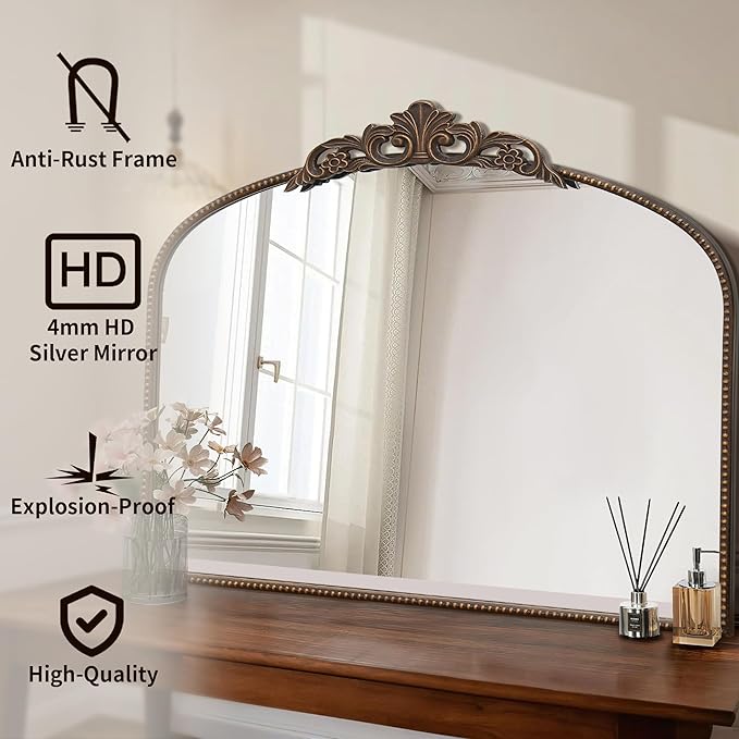 Micasso Large Antique Bronze Mirror: 40"x 29" French Baroque Vintage Mirror - Traditional Ornate Decorative Fireplace Mirrors for Wall/Mantel/Entryway/Hallway - Home Decor for Living Room