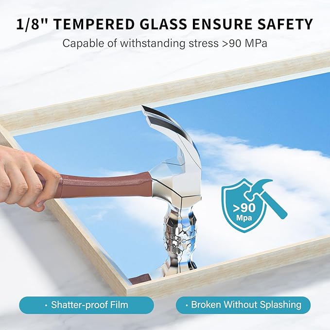 Oak Wood Effect Framed Wall Mirror, 30x36 Rectangle Mirror, 1/8" Anti-desilvering Tempered Glass, Sustainable& Sturdy Frame, Anti-Rust, HD Reflection &3min Fast Setup for Bathroom Living Room