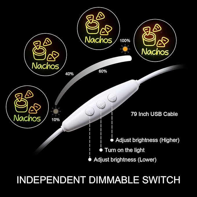 LookLight Nachos Neon Sign,Cheesy Delight Neon Light for Wall Decor,Bowl of Cheese and Tortilla Chips NACHOS Neon,Dimmable USB Neon for Bars Kitchen Fast Food Restaurant Mexican Restaurant