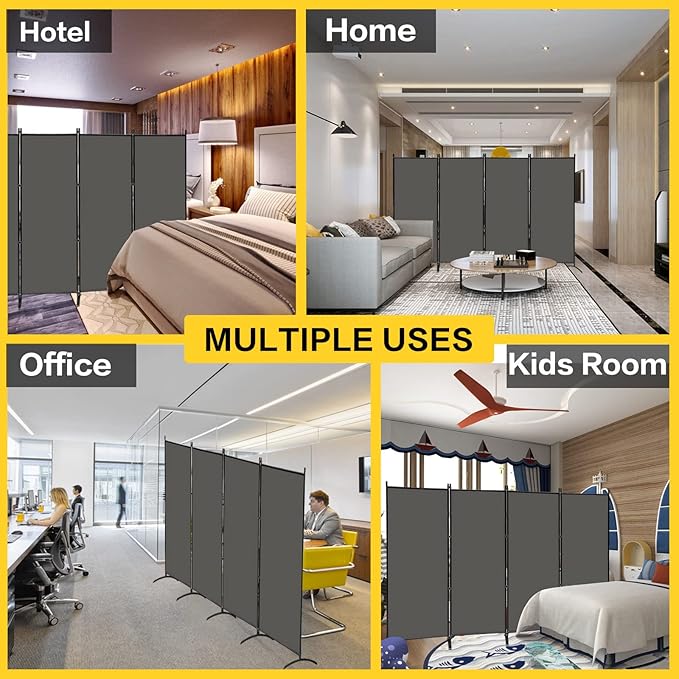 MAYOLIAH 4 Panel Privacy Screen Room Dividers 6FT Tall Portable Office Wall Divider for Rooms Separator 136" x20"x71", Grey