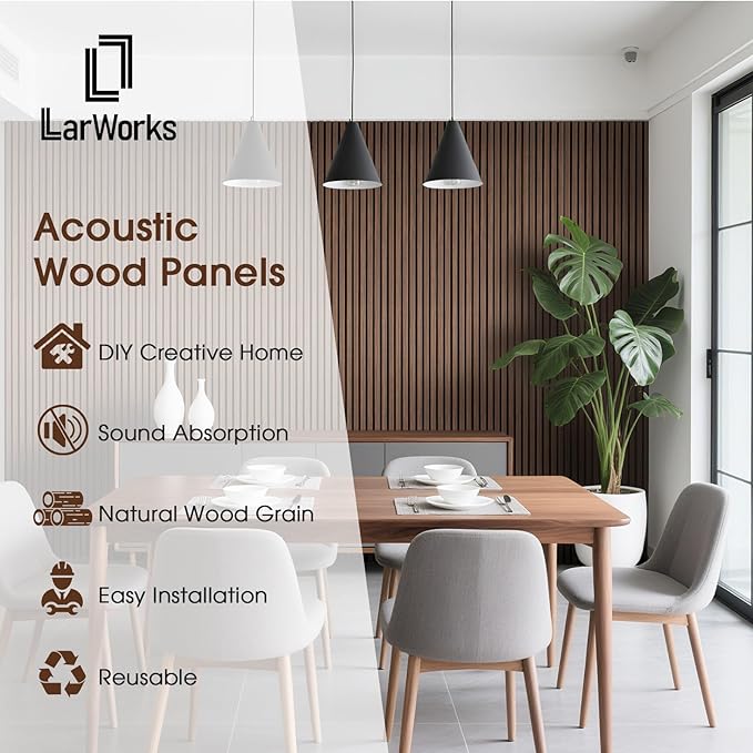 Acoustic Wood Slat Panels 4 Pack 106" x 12.6", Soundproof Wooden Wall Panels, 3D Fluted Panel for Interior Wall Decor, Living Room, Bedroom - Walnut (Cover Approx. 37 sq.ft)