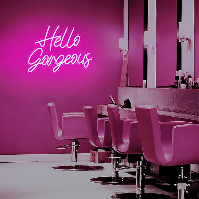 Kavaas Hello Gorgeous Neon Signs for Wall Decor, Hello Gorgeous Neon Light Sign with Dimmable Switch - Hello Gorgeous Sign for Girls Bedroom, Makeup Room Decor (Pink)