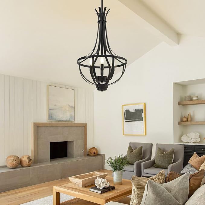 Black Chandelier, 6-Light Dining Room Light Fixture, Farmhouse Kitchen Island Lighting, Modern Kitchen Chandeliers Over Table, Hanging Pendant Lights for Living Room, Bedroom, Foyer, Staircase, Entry
