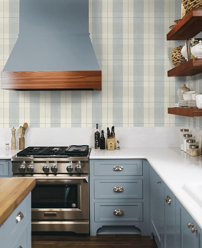 NextWall Lenox Hill Plaid Peel and Stick Wallpaper (Blue & Beige)