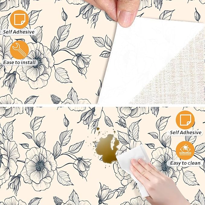 Nuxovilar White Grey Botanical Textured Peel and Stick Wallpaper, 15.75"x39.37", Self-Adhesive Contact Paper, Elegant Floral Pattern for Bedroom, Living Room and Table Decor