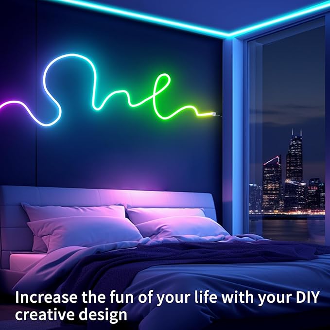66FT Neon LED Rope Lights IP65 Waterproof LED Lights for Bedroom Flexible LED Light Strip with Remote/APP Control RGB Lighting Strip for Indoors Outdoors Bedroom Room Home Décor