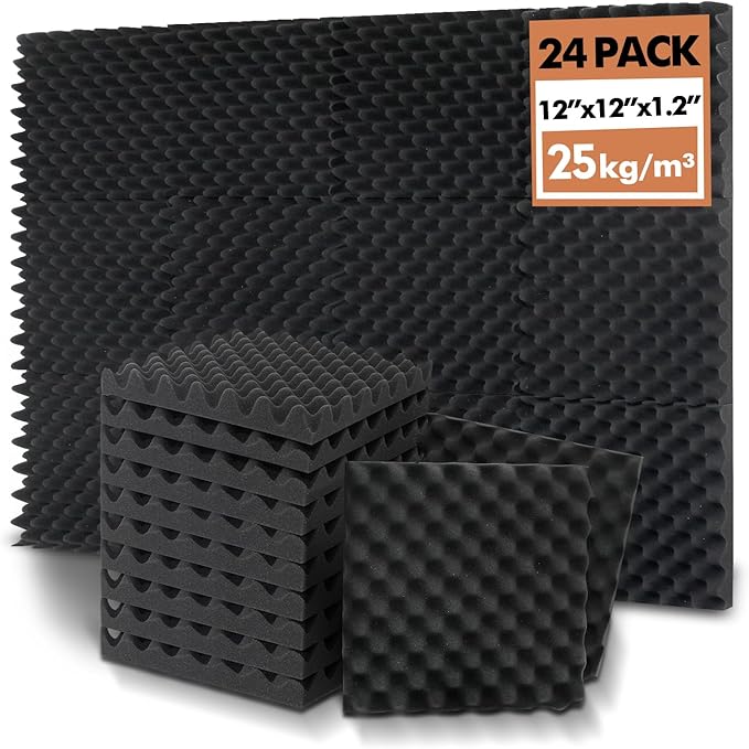 24 Pack Acoustic Panels, 12x12x1.2 Inches Egg Crate Acoustic Foam Panels, Sound Proof Foam Panels Noise Reducing for Walls and Ceiling, Acoustic Foam Panels Sound Absorbing, Soundproof Wall Panels