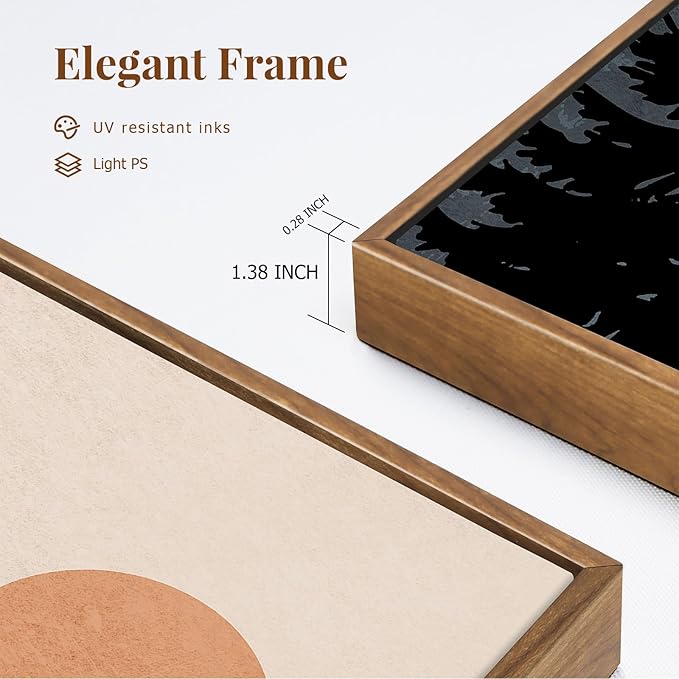 Large Boho Mountain Wall Art Framed Canvas Mid Century Nature Landscape Sunrise Theme Abstract Black Pines Tree Forest Wall Decor for Living Room, Bedroom, Office - 24x36 Inch, 3 Panels