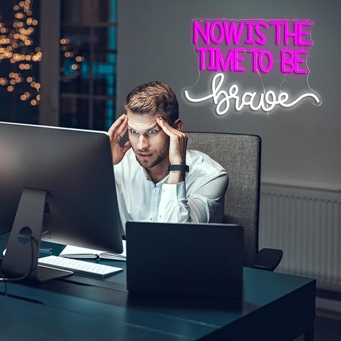 Now Is The Time To Be Brave Neon Sign for Wall Decor Pink Neon Light Dimmable Positive Led Light Up Sign for Classroom Bedroom Teenagers Girls Room Club Salon 16.5 * 11.8 Inch
