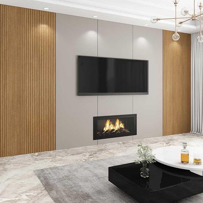 8-Pack WPC Wall Panels 118’’ x 6.3’’ 3D Slat Wall Panel Acoustic Wall Paneling for Interior Wall Decor TV Background Kitchen Bedroom Oak