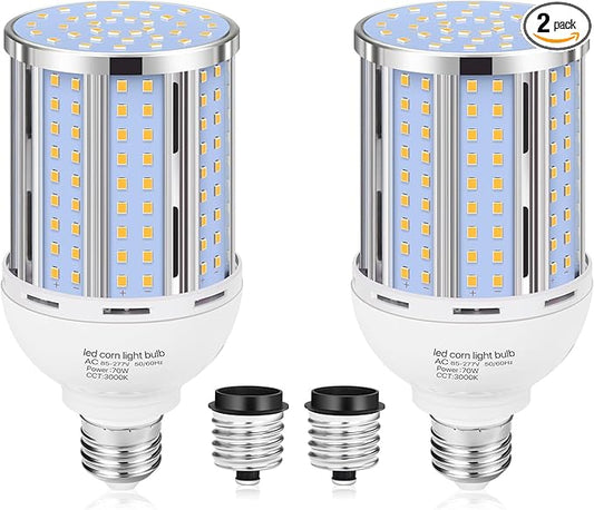 70W LED Corn Light Bulb(2 Pack),(700 Watt Equivalent) Fanless E26/E39 Medium/Large Mogul Base LED Cob Lamp 3000K Warm white 8,800LM for Outdoor Indoor Garage Warehouse Factory Workshop Street Backyard
