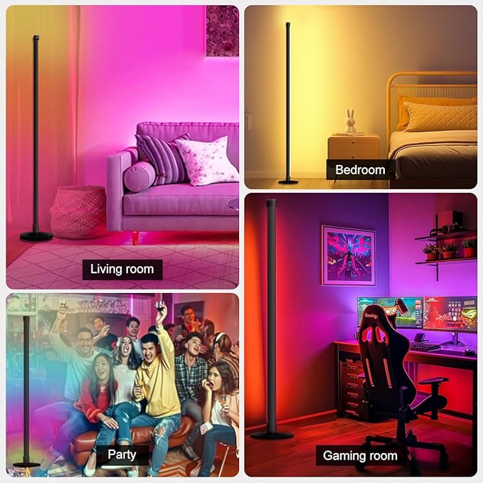 63″H RGB Floor Lamp, LED Corner Lamp,16 Million DIY Colors, 68+ Scenes, Music Sync, App & Remote Control (2 Pack)