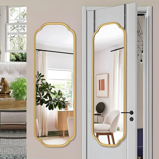 48"x16" Gold Door Mirror Full Length Over The Door with Non-Rusting Metal Frame, Modern Full Body Mirror Bedroom Closet Bathroom