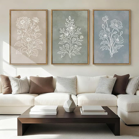 Anyzal Large Botanical Farmhouse Wall Art Floral Painting Boho Plant Artwork for Living Room Bedroom Dining Room 24x36 Inch Set of 3