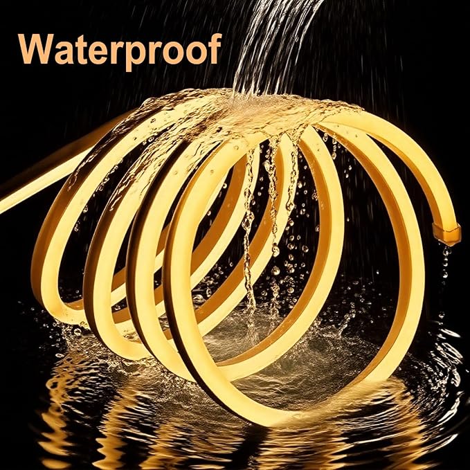 LED Neon Rope Lights AC 120V,120LEDs/M Bright Strip Lighting, ETL Cold-Resistant IP65 Waterproof led Lights Strip for Indoor Outdoor, 8x16mm Warm White 16.4Ft Smooth Continuous Color and not Heat up