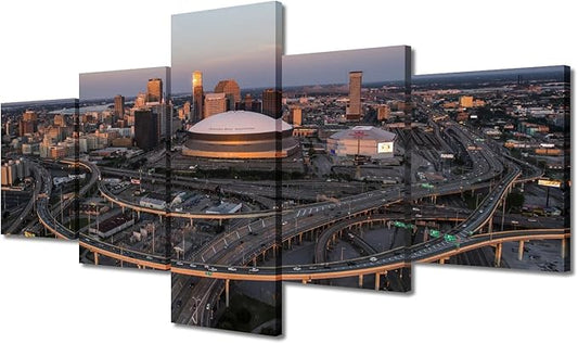 5 Pieces New Orleans Sunset Pictures Canvas Wall Art City Skyline Wall Decorations for Living Room New Orleans Cityscape Print on Canvas House Decor Stretched and Framed Ready to Hang (50"Wx24"H)