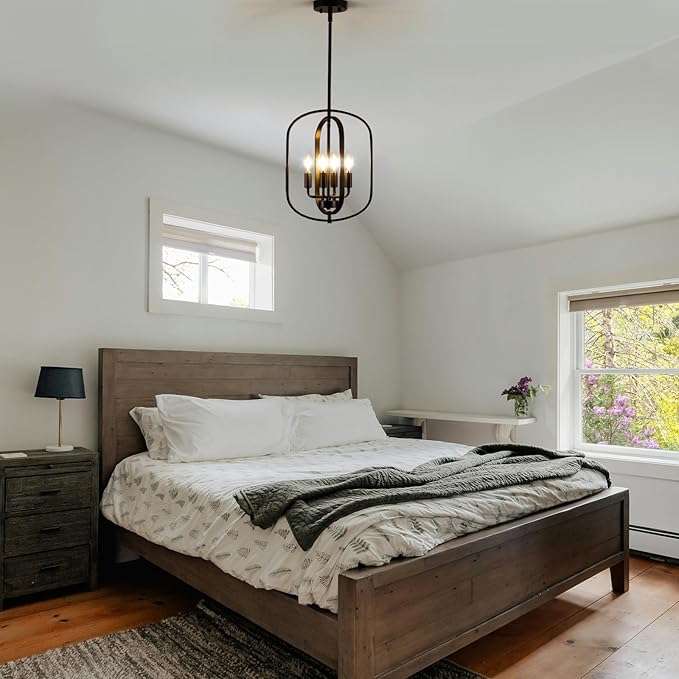 Black Chandelier Light Fixture, 4-Light Dining Room Chandelier Over Table Farmhouse Rustic Small Entryway Chandeliers Hanging Island Pendant Lights for Kitchen Entryway Foyer Living Room