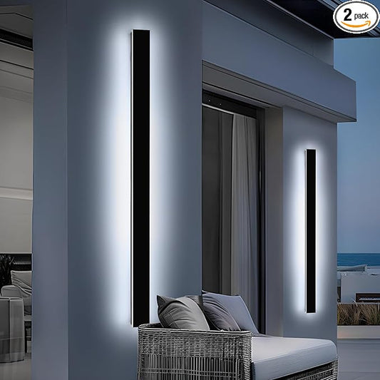 Mikeru Upgraded 2 Pack 71" Modern Outdoor Wall Sconce, 4.3" Wide IP65 Waterproof Exterior Light Fixtures Cover US Junction Box, 3000K/4500K/6000K 3-Color Temp LED Porch Lights for Garage, Patio