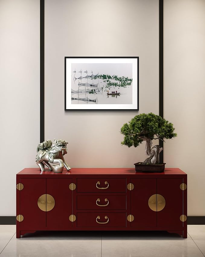 Oriental Beauty: Stunning Feng Shui Landscape Wall Art Prints for Home Decor in 3 Sizes (Tranquil Waters: Traditional Fishing Scene, 20" x 30")