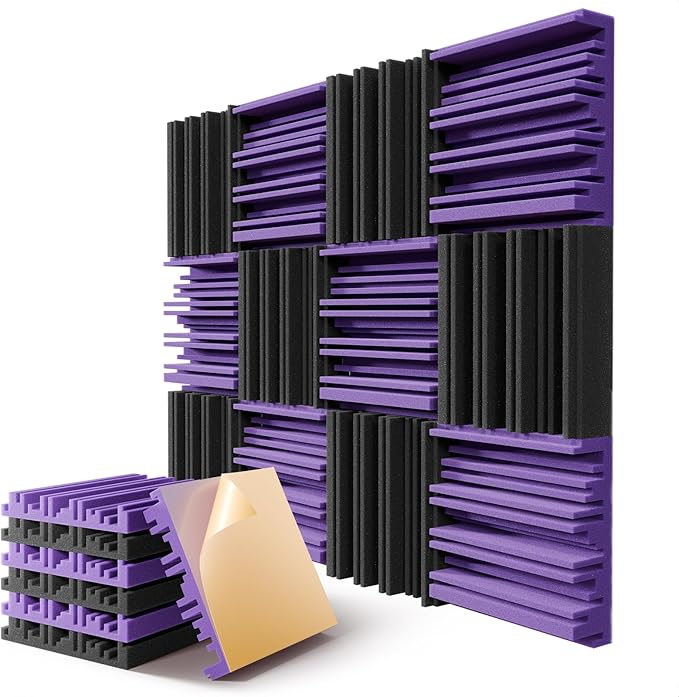 8 Pack Sound Proof Foam Panels for Wall,12" X 12" X 2" Self-Adhesive Acoustic Foam Panels,High Resilience Soundproof Wall Panels,Sound Absorbing Panels for Home Studios, Offices - Black & Purple